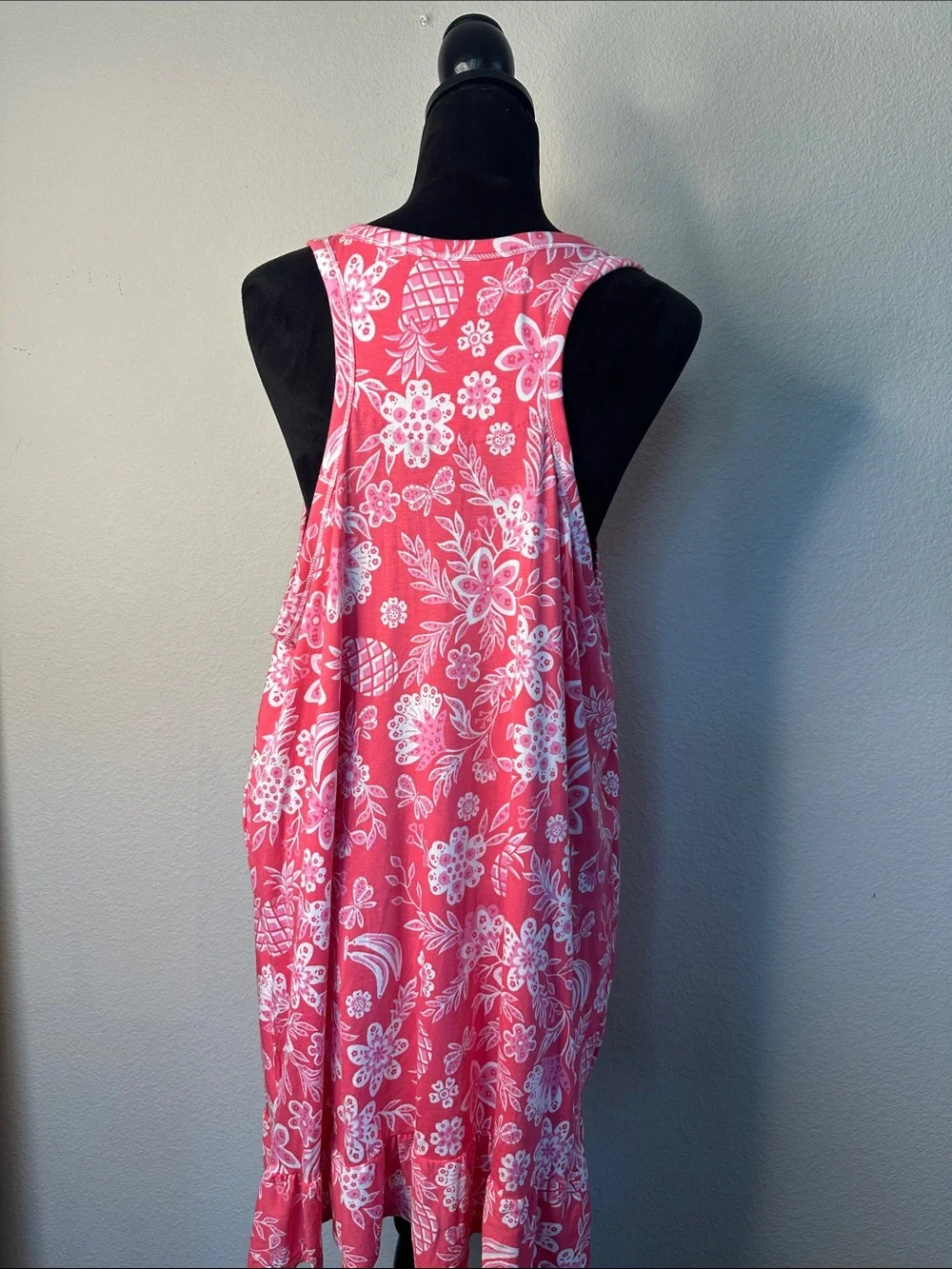 Cuddl Duds Coral Pink Floral Sleeveless Chemise with Ruffle Hem